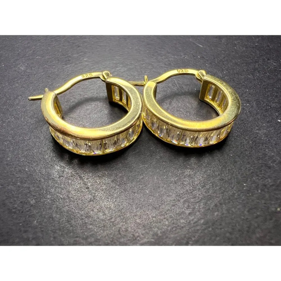 CZ huggie hoop earrings in yellow gold over sterling silver187 - Picture 2 of 11